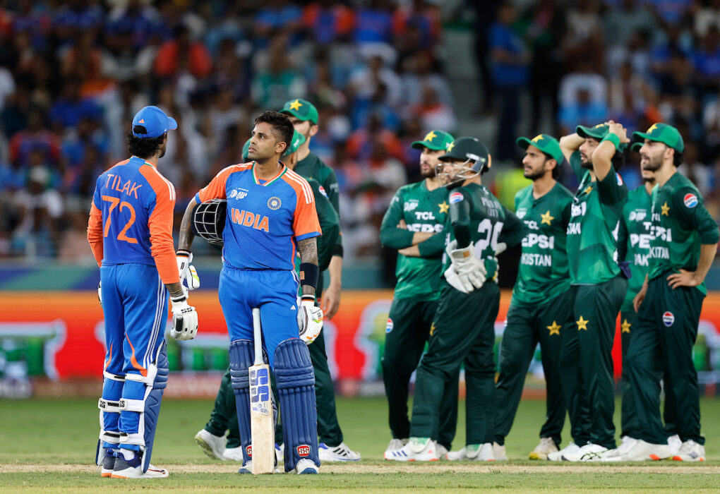 “India and Pakistan captains ahead of the Asia Cup 2025 final at Dubai International Cricket Stadium”