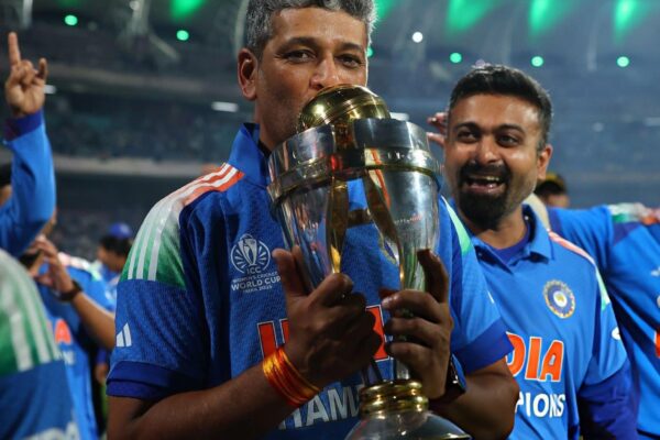 Amol Muzumdar at Maharashtra’s Varsha Bungalow, celebrating India’s 2025 Women’s Cricket World Cup victory