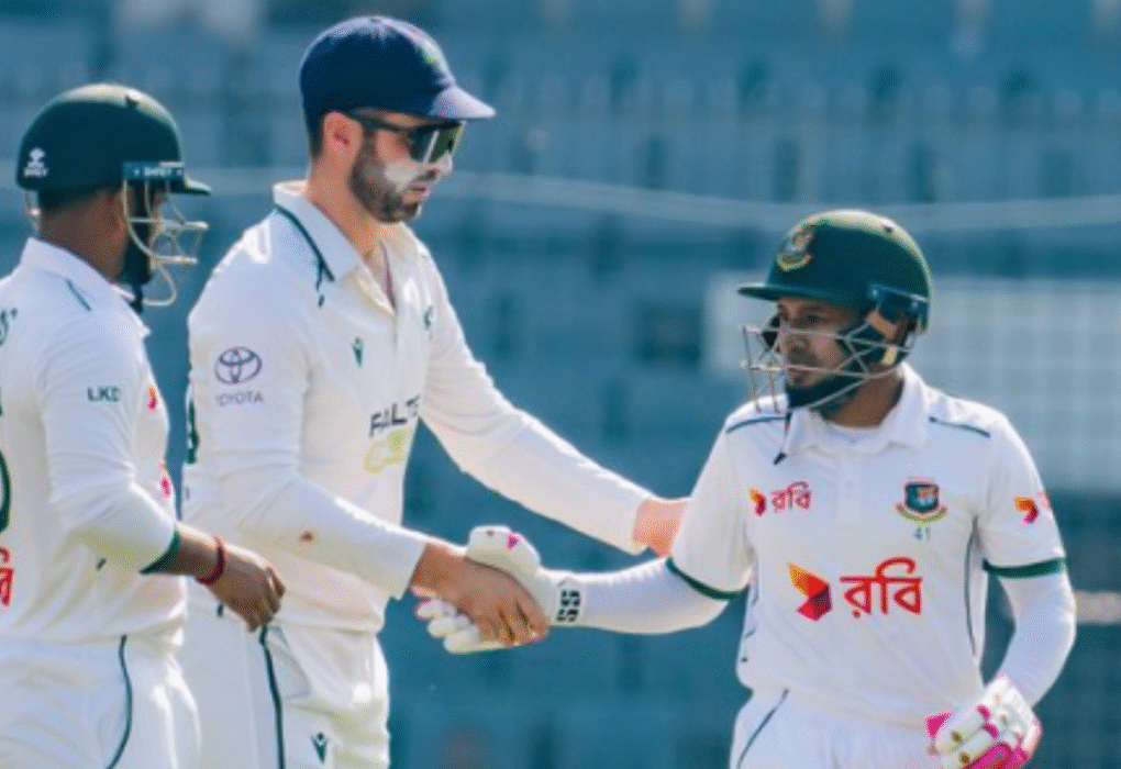 Mushfiqur Rahim celebrating his century during his 100th Test match for Bangladesh.