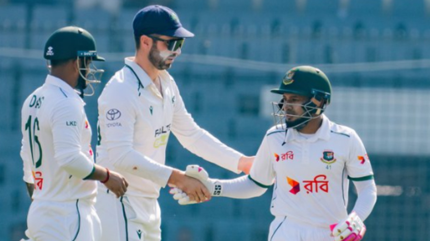 Mushfiqur Rahim celebrating his century during his 100th Test match for Bangladesh.